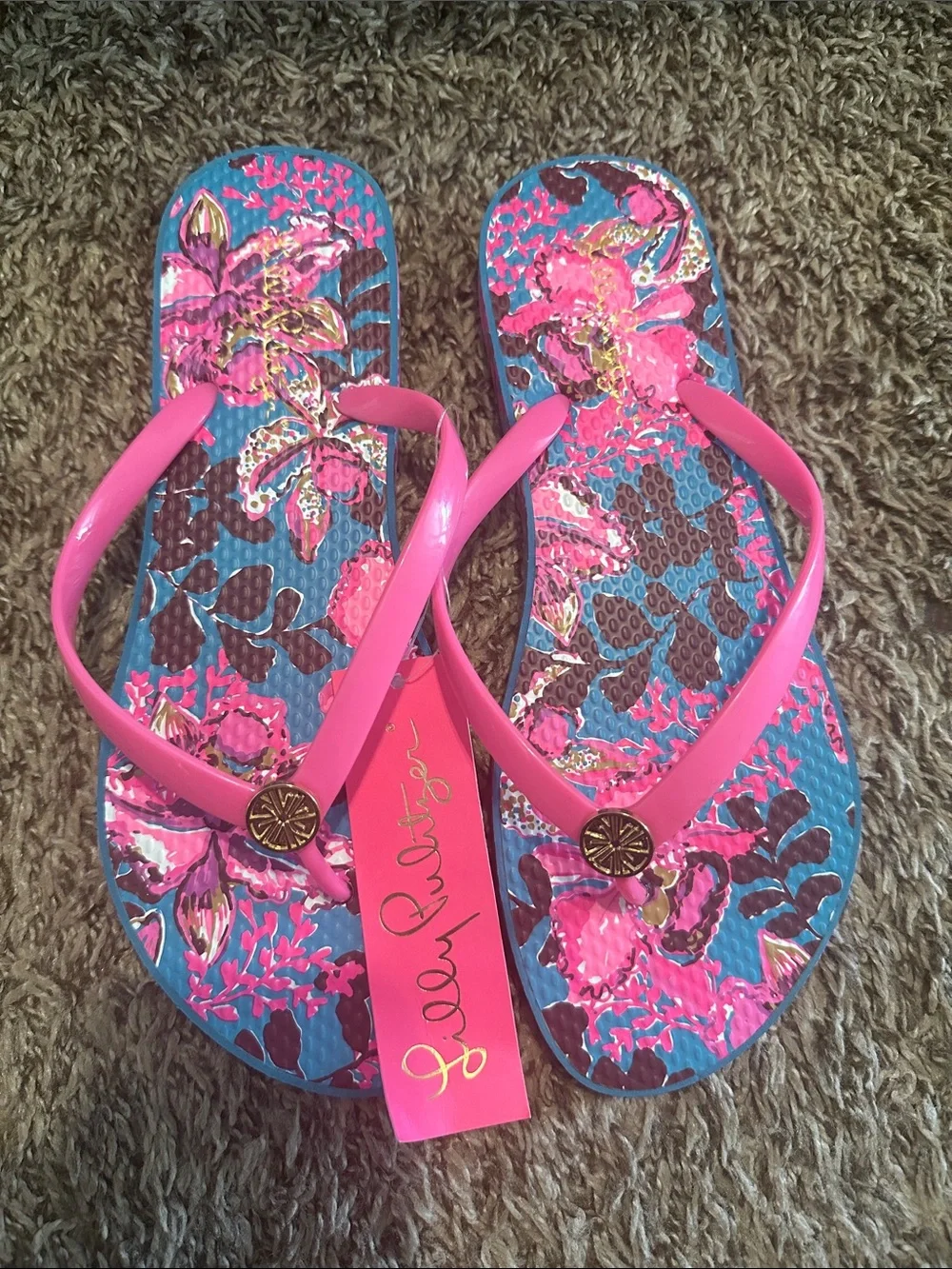 NWT Lilly Pulitzer blue rhapsody orchid flip flop - Picture 2 of 6